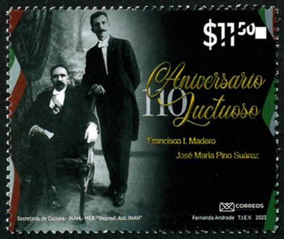 Imagen de Timbre postal: 110 Aniversario luctuoso de Francisco I. Madero y José María Pino Suárez