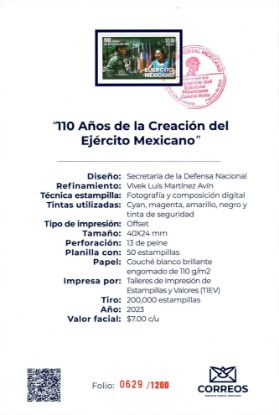 Imagen de Timbre postal: 110 Años de la Creación del Ejército Mexicano