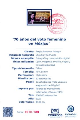 Imagen de Timbre postal: 70 Años del voto femenino en México
