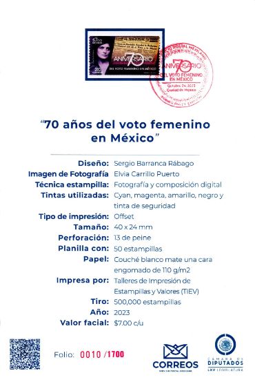 Imagen de Timbre postal: 70 Años del voto femenino en México