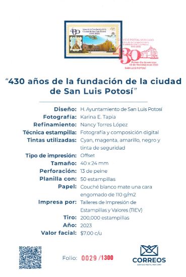 Imagen de Timbre postal: 430 Años de la fundación de la ciudad de San Luis Potosí