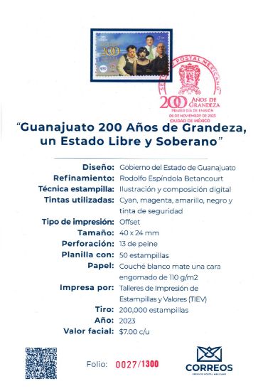 Imagen de Timbre postal: Guanajuato, 200 Años de grandeza