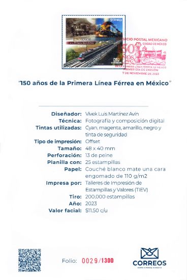 Imagen de Timbre postal: 150 Años de la primera línea férrea en México