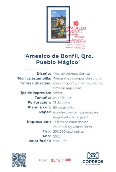 Imagen de Timbre postal: Amealco de Bonfil, Qro. Pueblo Mágico