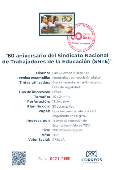 Imagen de Timbre postal: 80 Aniversario del SNTE