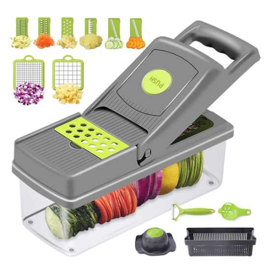 Imagen de San y Kad Set De Cortador, Rallador, Picador Multifuncional Para Frutas Y Verduras Juego 14pzs Gris