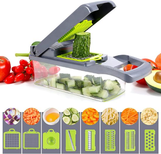 Imagen de San y Kad Set De Cortador, Rallador, Picador Multifuncional Para Frutas Y Verduras Juego 14pzs Gris