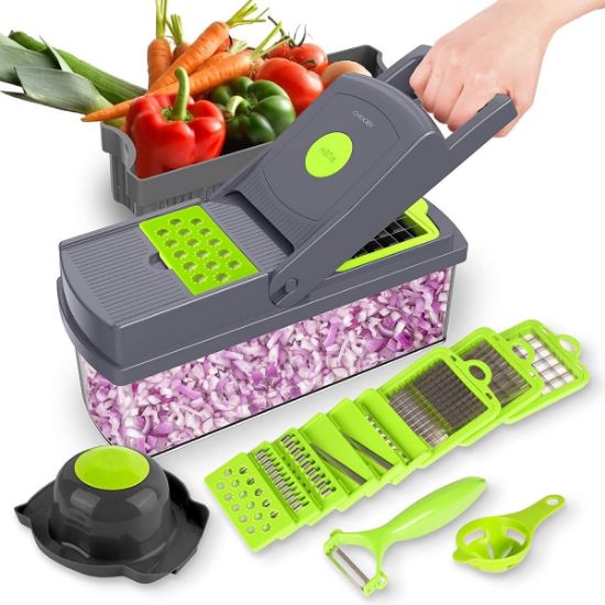 Imagen de San y Kad Set De Cortador, Rallador, Picador Multifuncional Para Frutas Y Verduras Juego 14pzs Gris