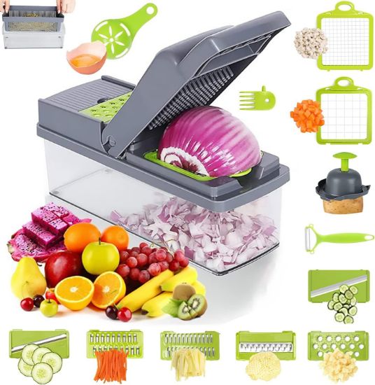 Imagen de San y Kad Set De Cortador, Rallador, Picador Multifuncional Para Frutas Y Verduras Juego 14pzs Gris