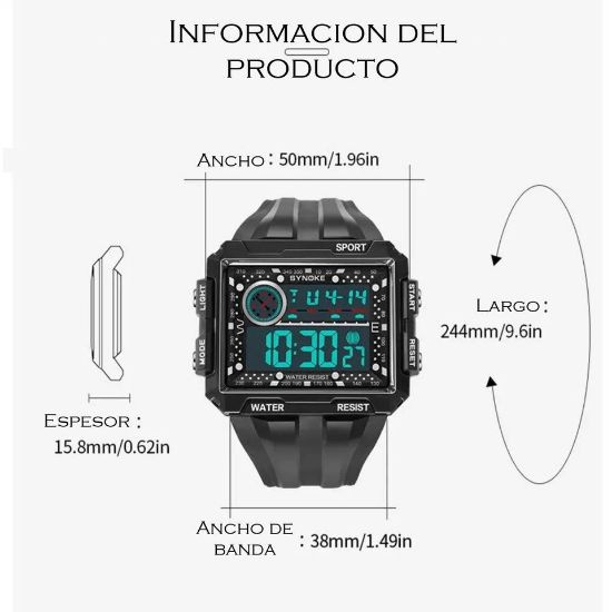 Imagen de Reloj negro led luz deporte digital Montañismo resistente al agua golpes pantalla grande aire libre