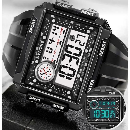 Imagen de Reloj negro led luz deporte digital Montañismo resistente al agua golpes pantalla grande aire libre