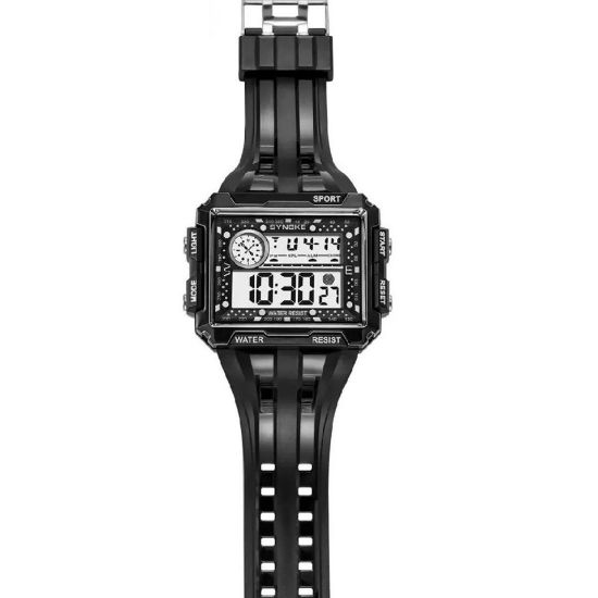 Imagen de Reloj negro led luz deporte digital Montañismo resistente al agua golpes pantalla grande aire libre