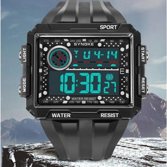 Imagen de Reloj negro led luz deporte digital Montañismo resistente al agua golpes pantalla grande aire libre