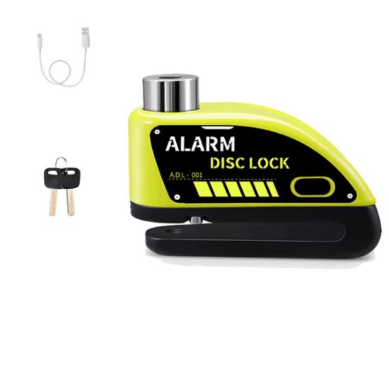 Imagen de  Candado recargable motocicleta alarma de disco freno antirrobo bicicleta tipo c amarillo seguridad