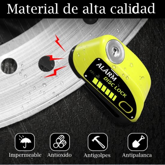 Imagen de  Candado recargable motocicleta alarma de disco freno antirrobo bicicleta tipo c amarillo seguridad