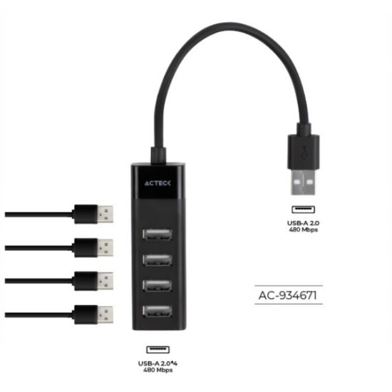 Imagen de Hub acteck port x 2 dh420 usb a 4 puertos usb 2.0 30 cm negro ac-934671