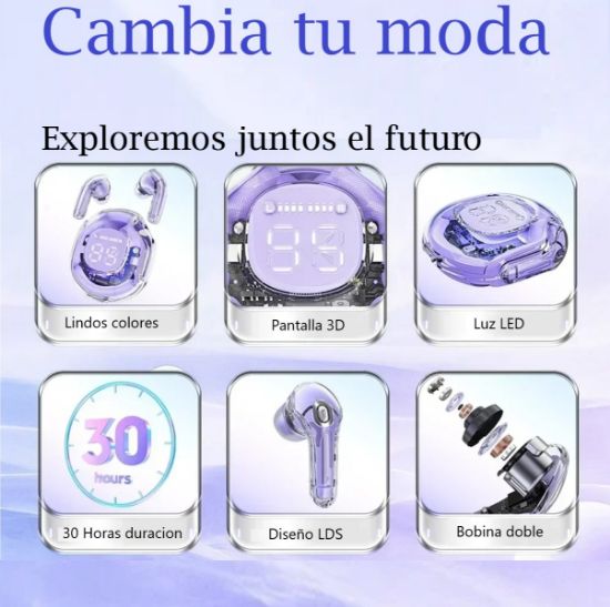 Imagen de Audífonos negro auriculares inalámbricos TWS Bluetooth deportivos juegos reducción de ruido táctil