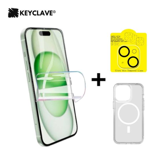 Imagen de Kit Mica Hidrogel + Mica Cámara Para iPhone + Funda Magsafe