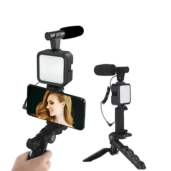 Imagen de Soporte para celular 3 en 1, tripie, luz y micrófono