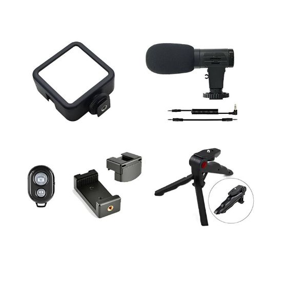 Imagen de Soporte para celular 3 en 1, tripie, luz y micrófono