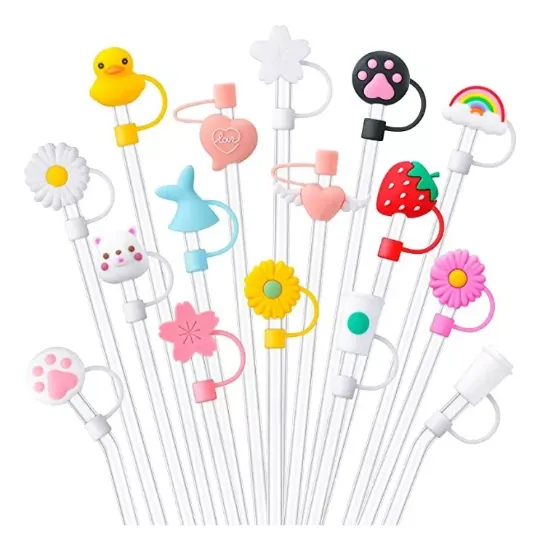Imagen de Tapon Para Popote 6pz Tipo Vaso Café Termo Tapones Kawaii
