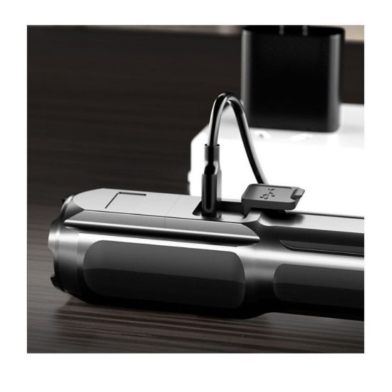 Imagen de Linterna portátil luz fuerte lampara táctica recargable Zoom iluminación exterior LED negro usb