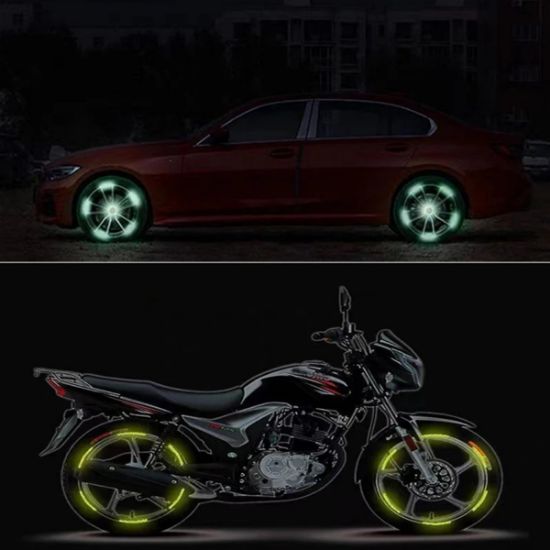Imagen de Pegatina roja cinta reflectante llanta rin coche tira advertencia seguridad rueda moto bici alerta