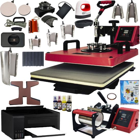 Imagen de Plancha Sublimacion y Aplicacion DTF Combo 18 en 1 Color Rojo con Impresora y 150 Regalos