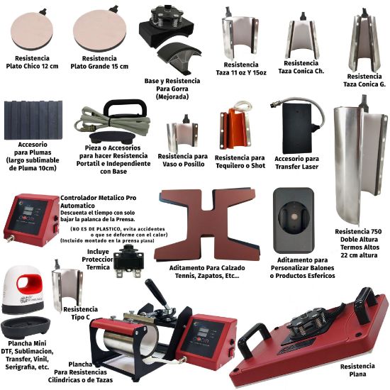 Imagen de Plancha Sublimacion y Aplicacion DTF Combo 18 en 1 Color Rojo con Impresora y 150 Regalos