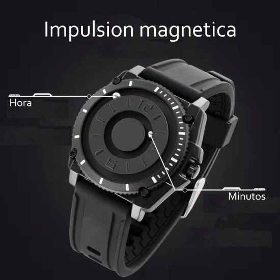Imagen de Reloj deportivo informal de lujo balines negro contra agua militar magnético metálico imanes