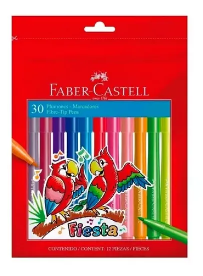 Imagen de Plumones Fiesta 12 Colores Marcador Lavable Faber Castell