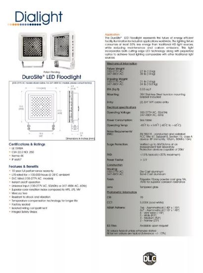 Imagen de Lámpara Industrial Dialight Flw266nc5ng , Durosite Led Flood Light, 11250 Lumen, 126 Watt, 347-480v, 5000k