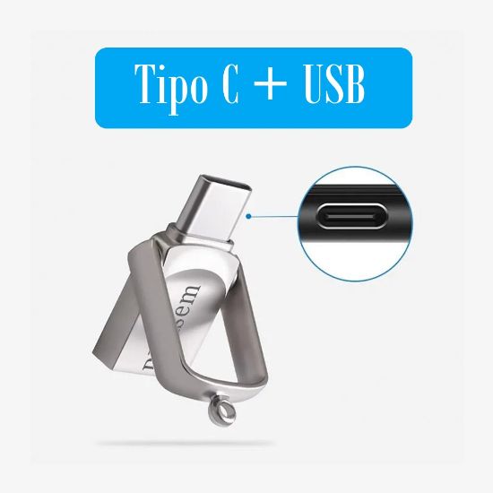 Imagen de MINI memoria Flash USB 2 en 1 tipo C alta velocidad 64GB CEL LAP MAC mini metálica llavero