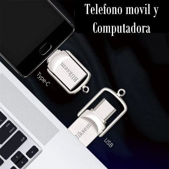 Imagen de MINI memoria Flash USB 2 en 1 tipo C alta velocidad 64GB CEL LAP MAC mini metálica llavero