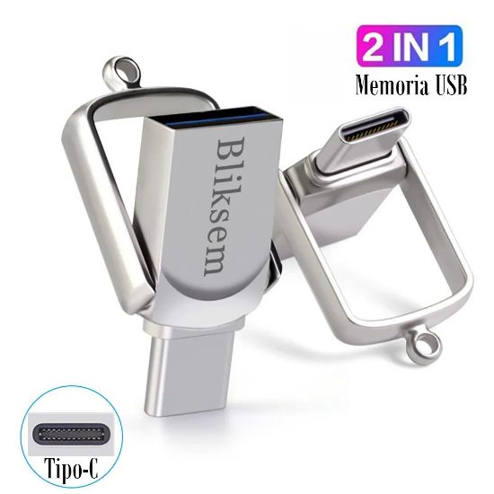 Imagen de MINI memoria Flash USB 2 en 1 tipo C alta velocidad 64GB CEL LAP MAC mini metálica llavero