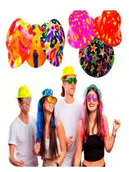 Imagen de 20 Sombreros Gorros Bombin Neon Brillan en Luz Uv Fiesta Batucada Antro Bar Festival Carnaval Fiesta Fluorescente Glow Gorra Evento Boda Cumpleaños