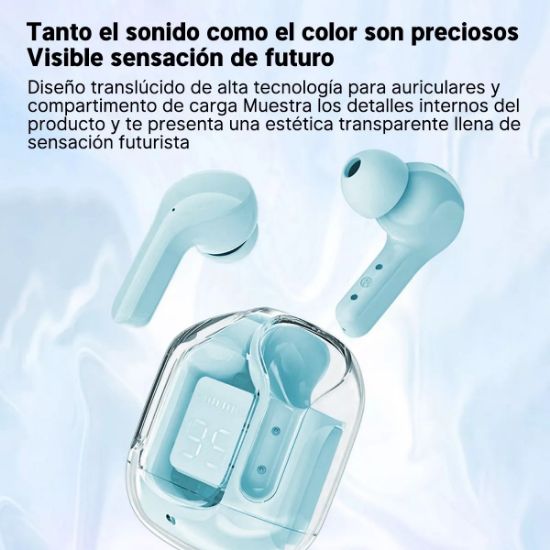 Imagen de Audífonos auriculares inalámbricos azul Bluetooth micrófono LED pantalla pantalla sonido estéreo