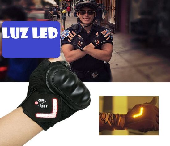 Imagen de Guantes bicicleta moto deporte seguridad medio dedo Sensor cavitación luz LED automática protección
