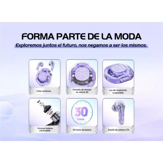 Imagen de Audífonos azul audio inalámbricos Bluetooth diadema deportivos juegos manos libres táctil led luz
