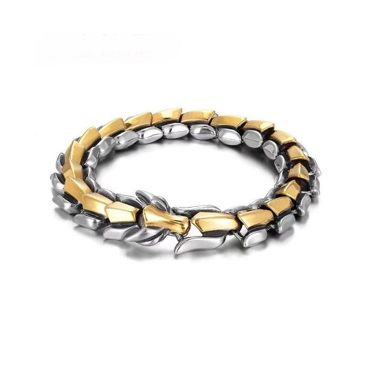 Imagen de Pulsera adorno brazalete dorado plata Acero Inoxidable Cabeza Dragón Escamas Accesorio Regalo