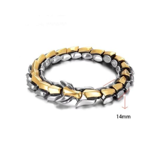 Imagen de Pulsera adorno brazalete dorado plata Acero Inoxidable Cabeza Dragón Escamas Accesorio Regalo