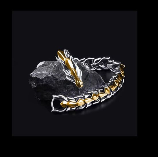 Imagen de Pulsera adorno brazalete dorado plata Acero Inoxidable Cabeza Dragón Escamas Accesorio Regalo