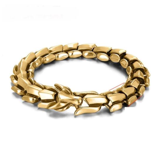 Imagen de Pulsera cadena joyería mano dorado Acero Inoxidable Dragón Escamas adorno decoración