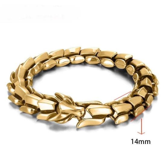Imagen de Pulsera cadena joyería mano dorado Acero Inoxidable Dragón Escamas adorno decoración