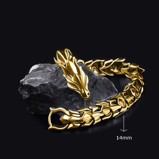 Imagen de Pulsera cadena joyería mano dorado Acero Inoxidable Dragón Escamas adorno decoración