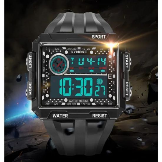 Imagen de Reloj negro led luz deporte digital Montañismo resistente al agua golpes pantalla grande aire libre