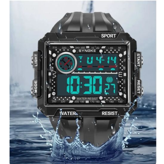 Imagen de Reloj negro led luz deporte digital Montañismo resistente al agua golpes pantalla grande aire libre