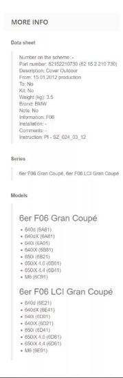 Imagen de Funda Exterior Bmw Gran Coupé F06, Series 6, N/p 82152210730
