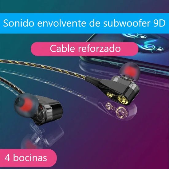 Imagen de Auriculares de doble bobina amarillo móvil con sonido impactante 3.5mm teléfonos Tablet cable audi