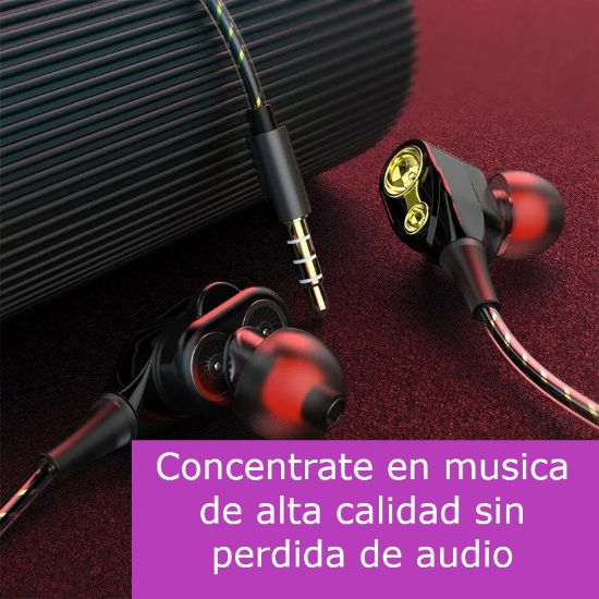 Imagen de Auriculares de doble bobina amarillo móvil con sonido impactante 3.5mm teléfonos Tablet cable audi